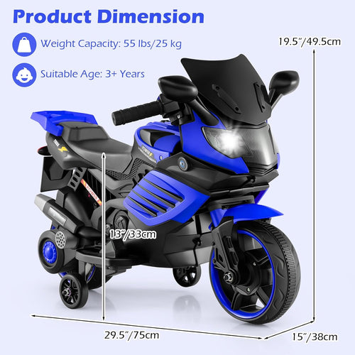 OLAKIDS 6V Kids Motorcycle with Training Wheels,for Boys Girls Aged 3+ Years