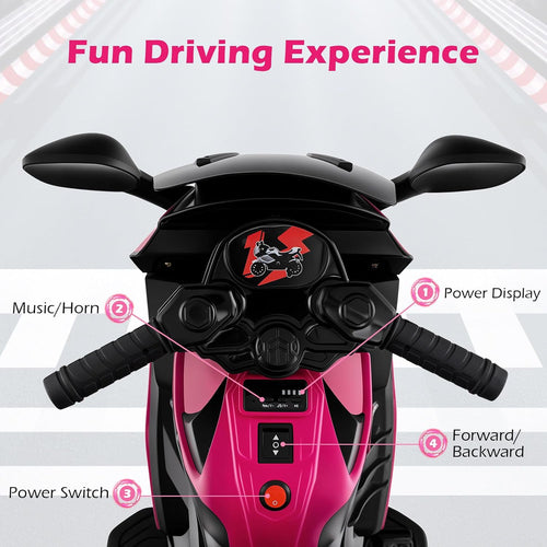 OLAKIDS 6V Kids Motorcycle with Training Wheels,for Boys Girls Aged 3+ Years