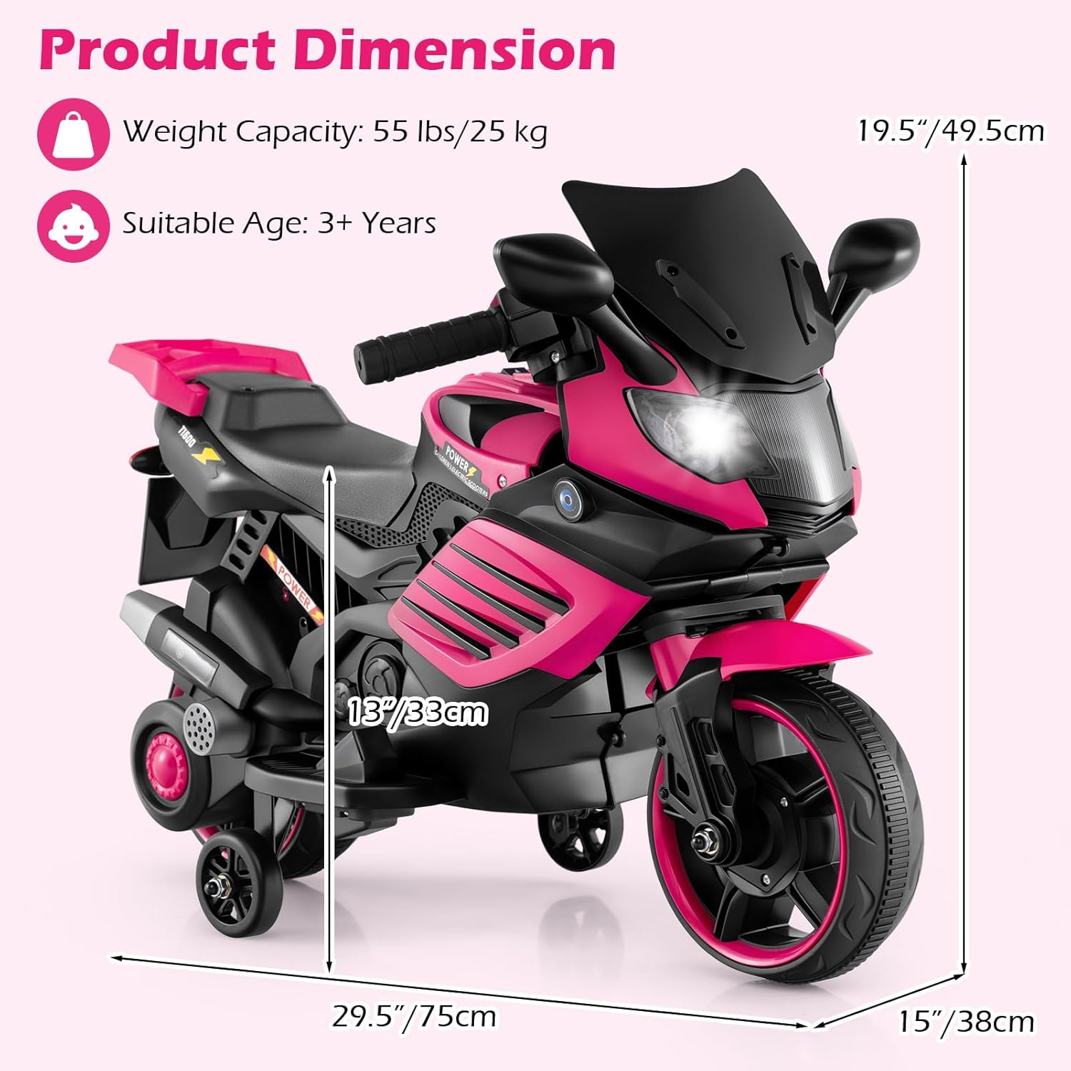 OLAKIDS 6V Kids Motorcycle with Training Wheels,for Boys Girls Aged 3+ Years