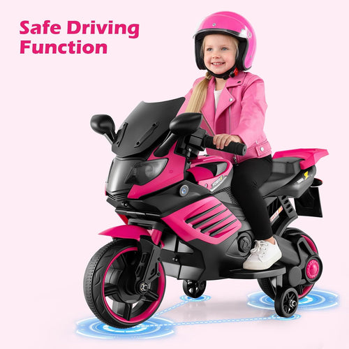OLAKIDS 6V Kids Motorcycle with Training Wheels,for Boys Girls Aged 3+ Years