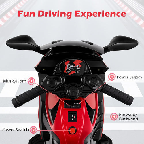 OLAKIDS 6V Kids Motorcycle with Training Wheels,for Boys Girls Aged 3+ Years