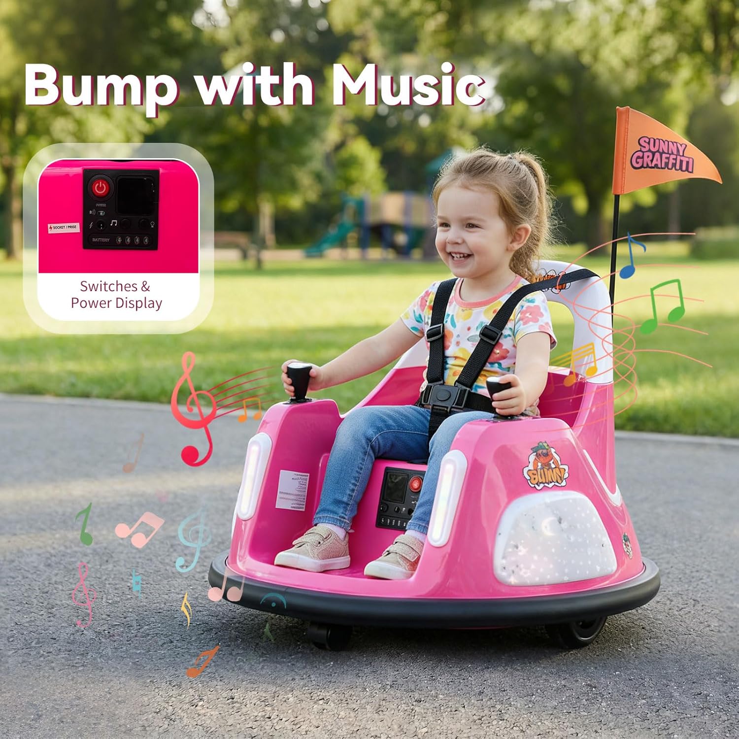 OLAKIDS 12V Kids Bumper Car with Parent Remote Control for Ages 1.5-6