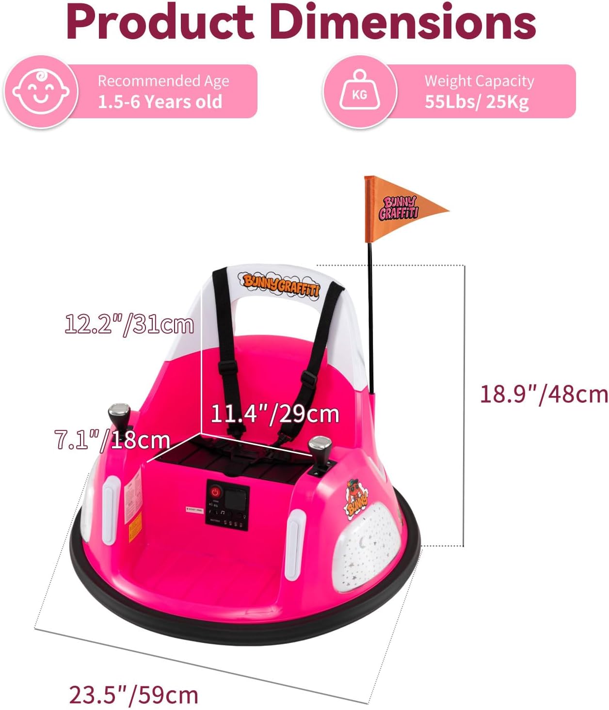 OLAKIDS 12V Kids Bumper Car with Parent Remote Control for Ages 1.5-6