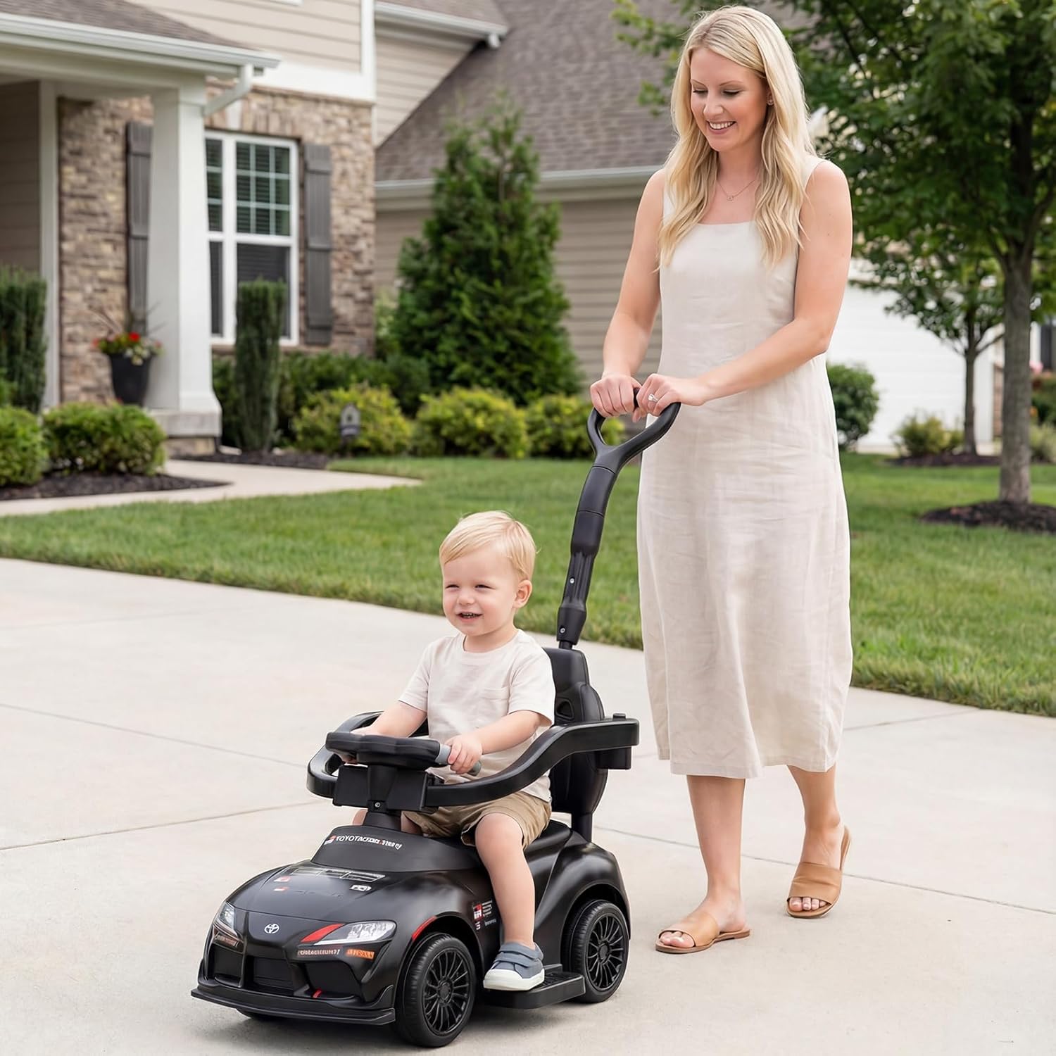 OLAKIDS Licensed Toyota 3 in 1 Toddler Ride On Push Car with Parent Handle, Guardrails and Storage