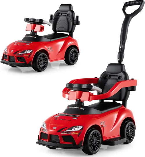 OLAKIDS Licensed Toyota 3 in 1 Toddler Ride On Push Car with Parent Handle, Guardrails and Storage