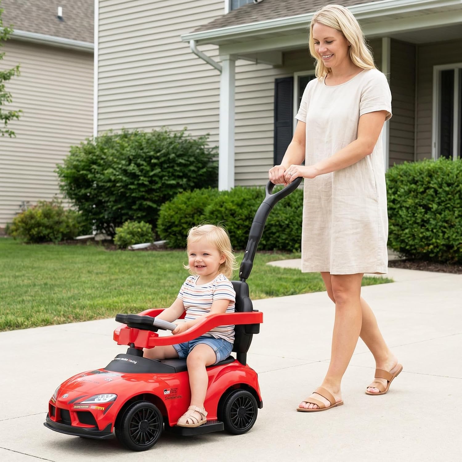 OLAKIDS Licensed Toyota 3 in 1 Toddler Ride On Push Car with Parent Handle, Guardrails and Storage