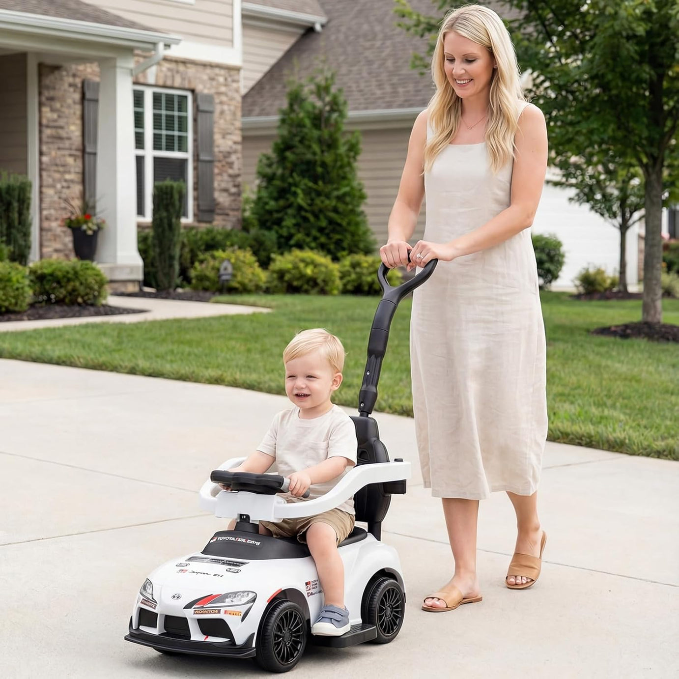 OLAKIDS Licensed Toyota 3 in 1 Toddler Ride On Push Car with Parent Handle, Guardrails and Storage