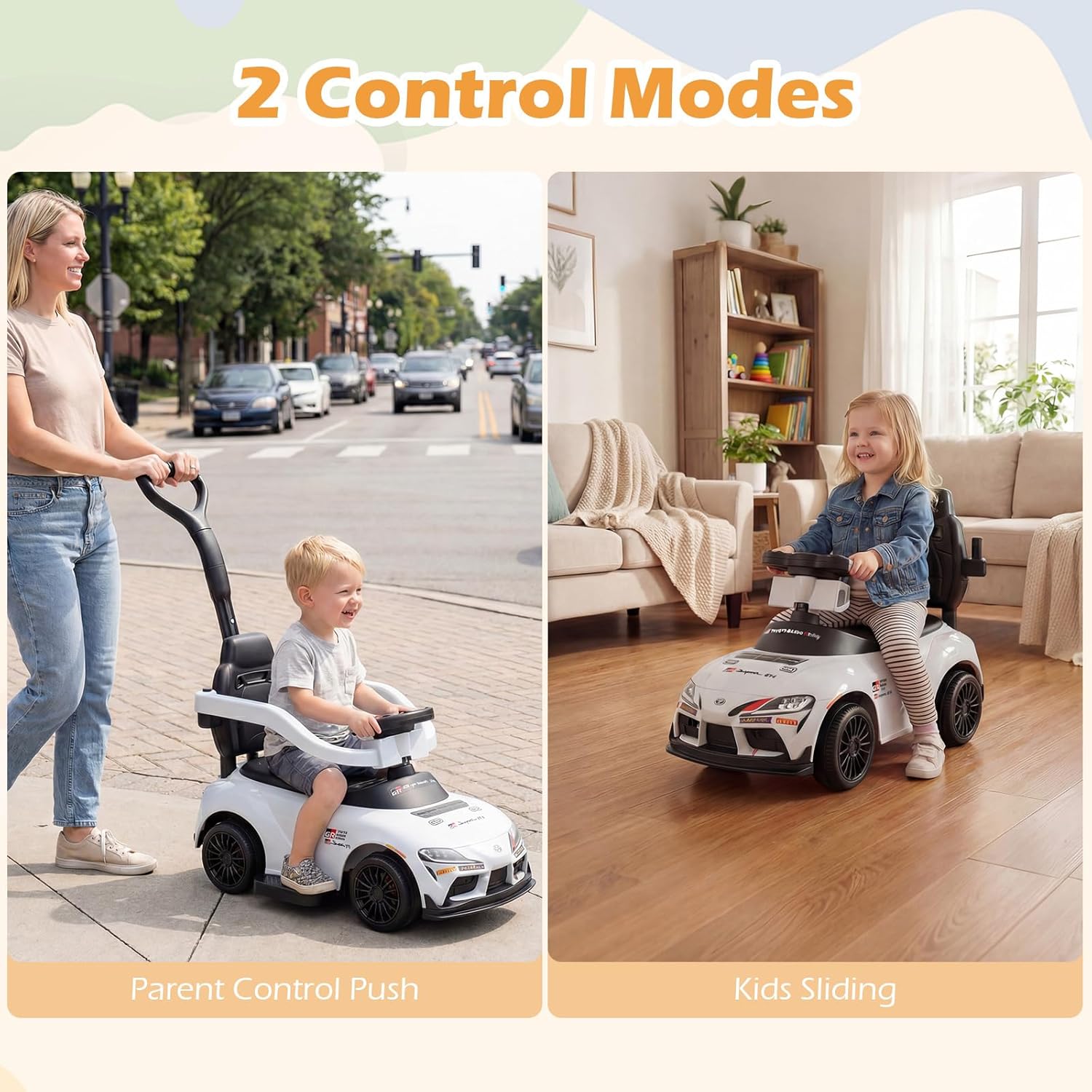 OLAKIDS Licensed Toyota 3 in 1 Toddler Ride On Push Car with Parent Handle, Guardrails and Storage
