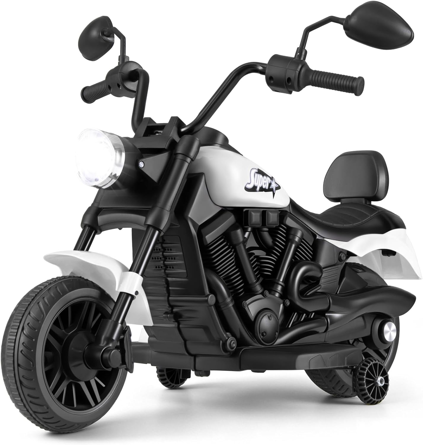 OLAKIDS Kids Motorcycle, 6V Ride On Toy with Training Wheels, for Toddlers 3+ Years