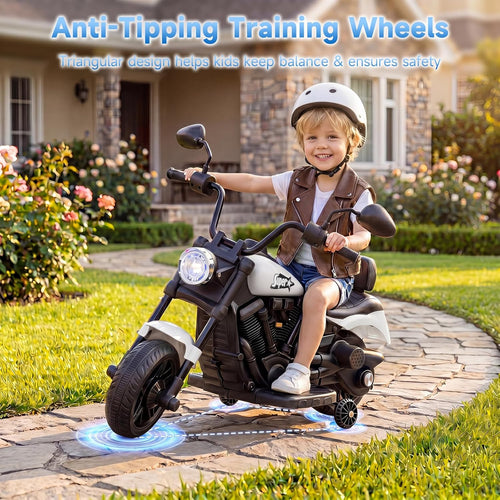 OLAKIDS Kids Motorcycle, 6V Ride On Toy with Training Wheels, for Toddlers 3+ Years