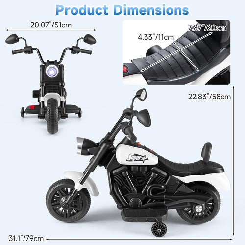 OLAKIDS Kids Motorcycle, 6V Ride On Toy with Training Wheels, for Toddlers 3+ Years