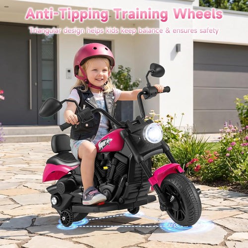 OLAKIDS Kids Motorcycle, 6V Ride On Toy with Training Wheels, for Toddlers 3+ Years