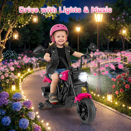 OLAKIDS Kids Motorcycle, 6V Ride On Toy with Training Wheels, for Toddlers 3+ Years