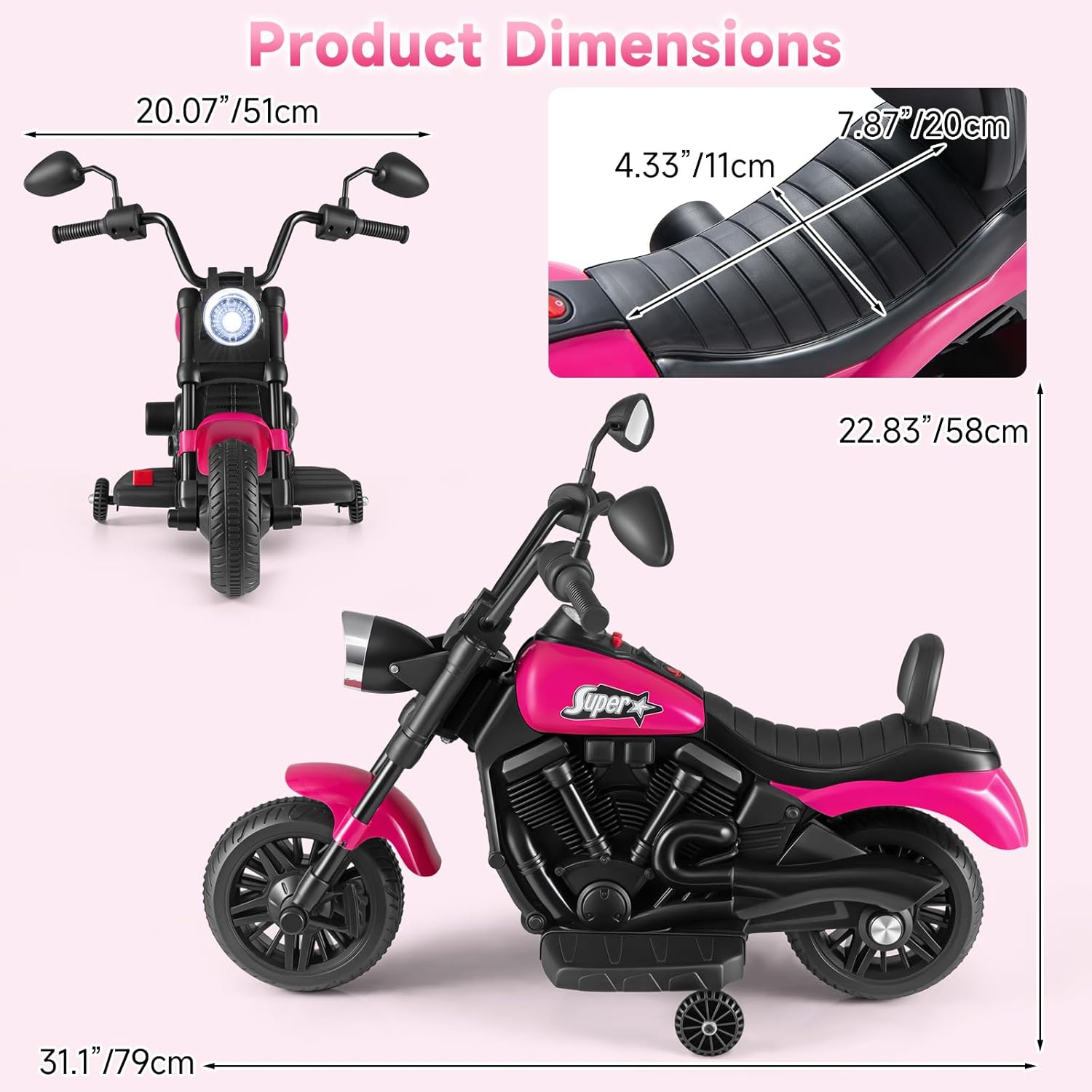OLAKIDS Kids Motorcycle, 6V Ride On Toy with Training Wheels, for Toddlers 3+ Years