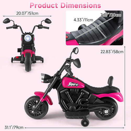 OLAKIDS Kids Motorcycle, 6V Ride On Toy with Training Wheels, for Toddlers 3+ Years