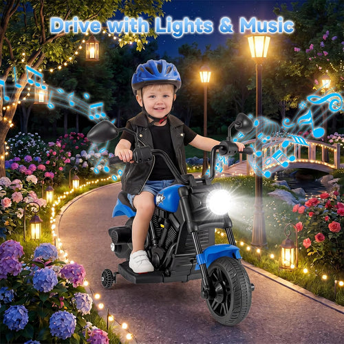 OLAKIDS Kids Motorcycle, 6V Ride On Toy with Training Wheels, for Toddlers 3+ Years