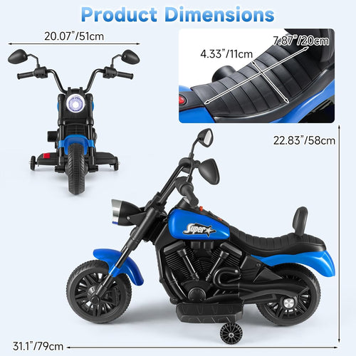 OLAKIDS Kids Motorcycle, 6V Ride On Toy with Training Wheels, for Toddlers 3+ Years