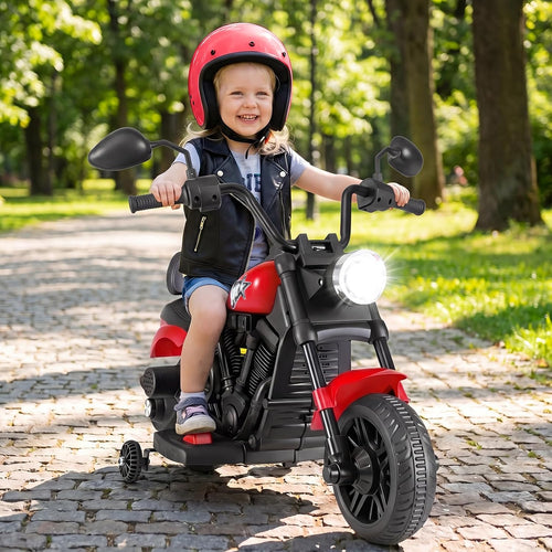OLAKIDS Kids Motorcycle, 6V Ride On Toy with Training Wheels, for Toddlers 3+ Years