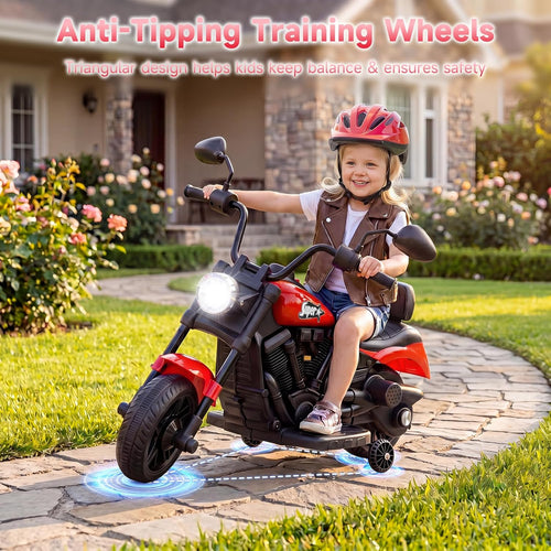 OLAKIDS Kids Motorcycle, 6V Ride On Toy with Training Wheels, for Toddlers 3+ Years