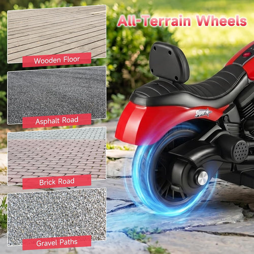 OLAKIDS Kids Motorcycle, 6V Ride On Toy with Training Wheels, for Toddlers 3+ Years