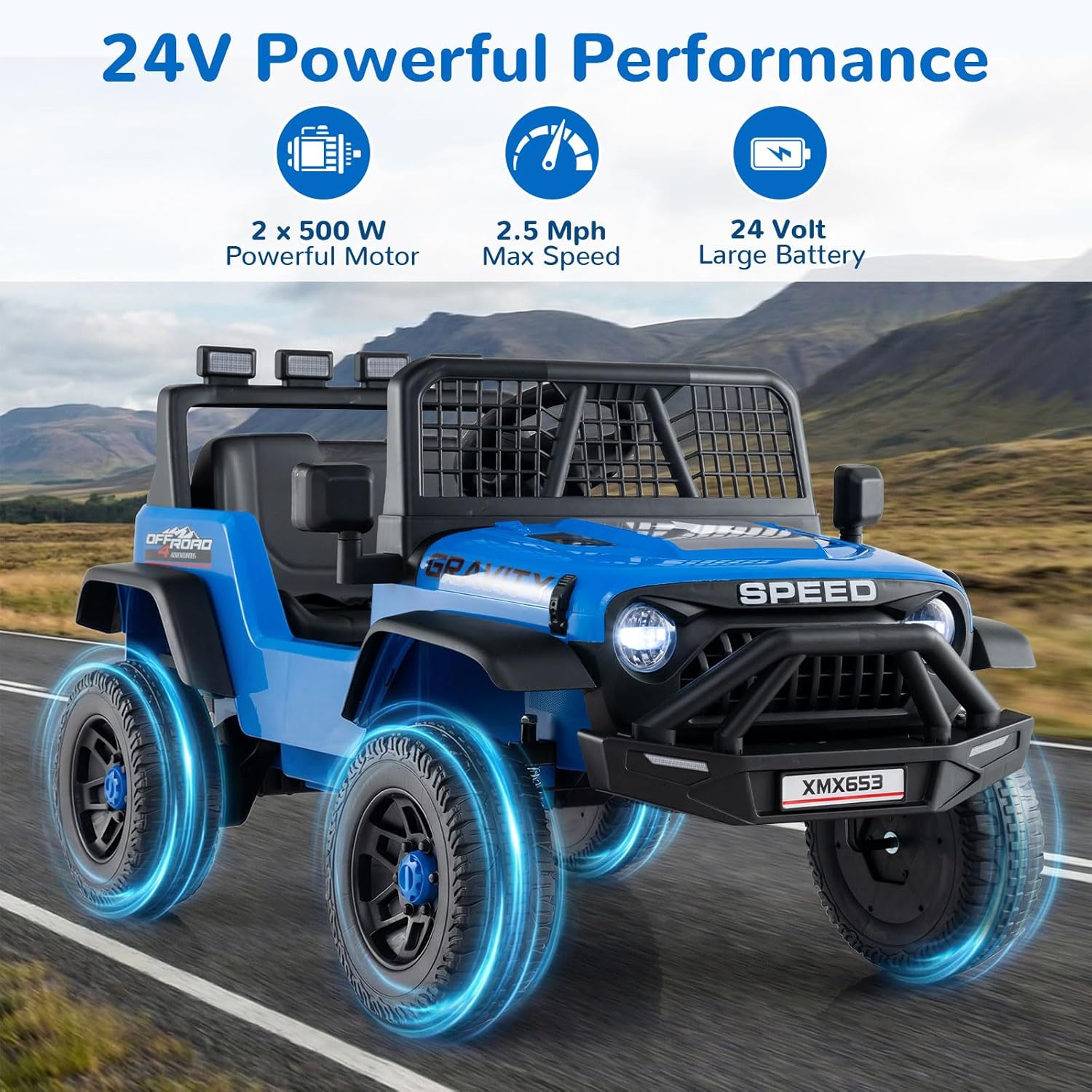 OLAKIDS 24V Ride on Car with Remote Control, Bluetooth Soft Start for Kids Aged 3+