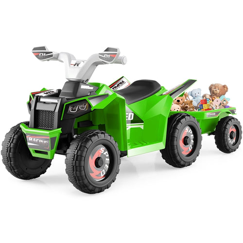 OLAKIDS 6V Kids ATV with Removable Trailer, Forward Backward Function, Widened & Wear-Resistant Wheels, Ride On Toy for Toddlers