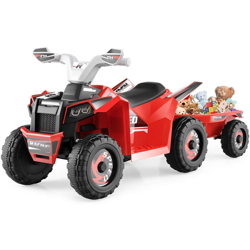 OLAKIDS 6V Kids ATV with Removable Trailer, Forward Backward Function, Widened & Wear-Resistant Wheels, Ride On Toy for Toddlers