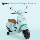 Licensed Vespa Scooter Kids Motorcycle by OLAKIDS, 12V Ride on Electric Motorcycle with Training Wheels LED Lights Music Story Mode Horn
