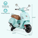 Licensed Vespa Scooter Kids Motorcycle by OLAKIDS, 12V Ride on Electric Motorcycle with Training Wheels LED Lights Music Story Mode Horn