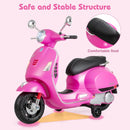 Licensed Vespa Scooter Kids Motorcycle by OLAKIDS, 12V Ride on Electric Motorcycle with Training Wheels LED Lights Music Story Mode Horn