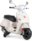 Licensed Vespa Scooter Kids Motorcycle by OLAKIDS, 12V Ride on Electric Motorcycle with Training Wheels LED Lights Music Story Mode Horn