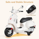 Licensed Vespa Scooter Kids Motorcycle by OLAKIDS, 12V Ride on Electric Motorcycle with Training Wheels LED Lights Music Story Mode Horn