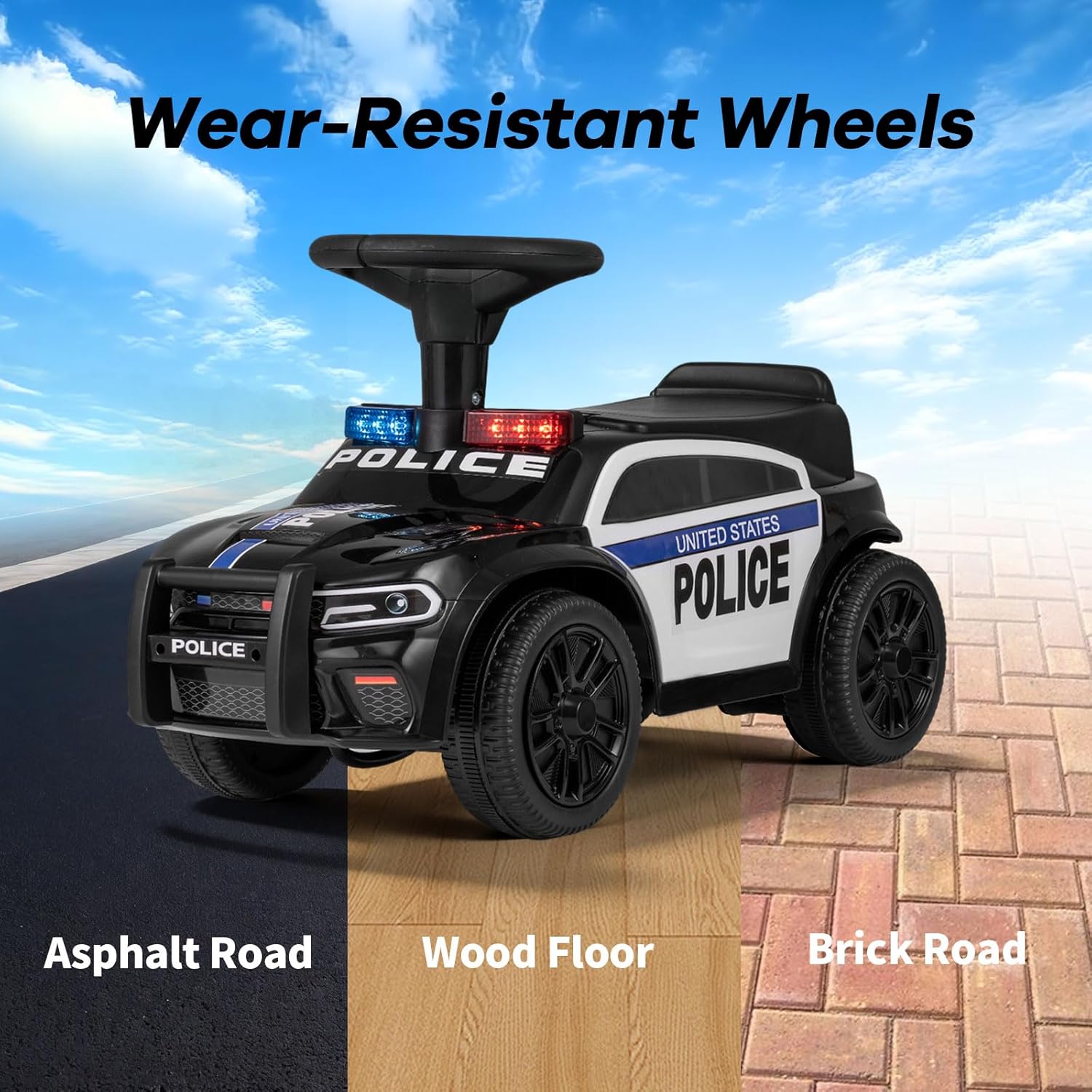 OLAKIDS Ride On Push Police Car, Toddler Foot-to-Floor Sliding Toy for Boys Girls 1-3
