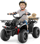 OLAKIDS 12V Kids ATV Quad with 2 Speeds, Spring Suspension, LED Lights, Music & Story Player, Big Tires, 2 Storage Spaces, Ride On Car for Boys Girls Ages 3+