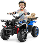 OLAKIDS 12V Kids ATV Quad with 2 Speeds, Spring Suspension, LED Lights, Music & Story Player, Big Tires, 2 Storage Spaces, Ride On Car for Boys Girls Ages 3+