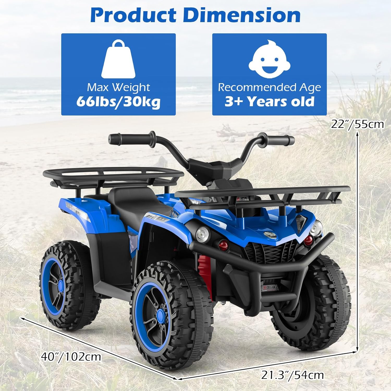OLAKIDS 12V Kids ATV Quad with 2 Speeds, Spring Suspension, LED Lights, Music & Story Player, Big Tires, 2 Storage Spaces, Ride On Car for Boys Girls Ages 3+