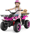 OLAKIDS 12V Kids ATV Quad with 2 Speeds, Spring Suspension, LED Lights, Music & Story Player, Big Tires, 2 Storage Spaces, Ride On Car for Boys Girls Ages 3+