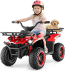 OLAKIDS 12V Kids ATV Quad with 2 Speeds, Spring Suspension, LED Lights, Music & Story Player, Big Tires, 2 Storage Spaces, Ride On Car for Boys Girls Ages 3+
