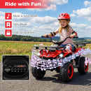 OLAKIDS 12V Kids ATV Quad with 2 Speeds, Spring Suspension, LED Lights, Music & Story Player, Big Tires, 2 Storage Spaces, Ride On Car for Boys Girls Ages 3+