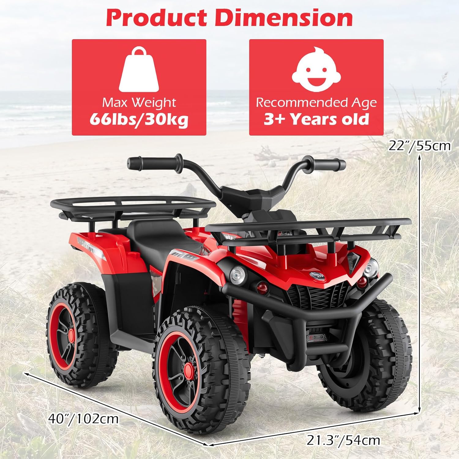 OLAKIDS 12V Kids ATV Quad with 2 Speeds, Spring Suspension, LED Lights, Music & Story Player, Big Tires, 2 Storage Spaces, Ride On Car for Boys Girls Ages 3+
