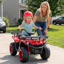 OLAKIDS 12V Kids ATV Quad with 2 Speeds, Spring Suspension, LED Lights, Music & Story Player, Big Tires, 2 Storage Spaces, Ride On Car for Boys Girls Ages 3+