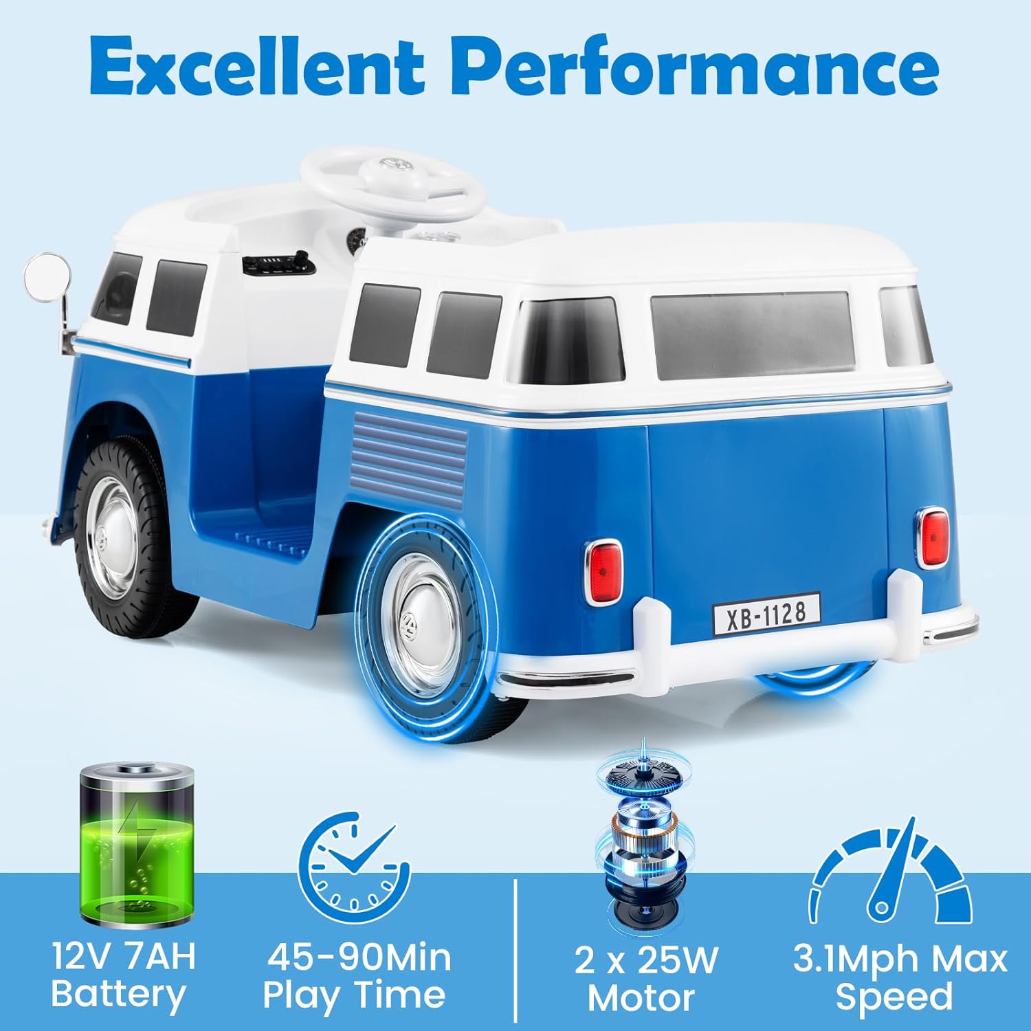 OLAKIDS Licensed Volkswagen Ride on Car 12V Kids Electric Vehicle Bus