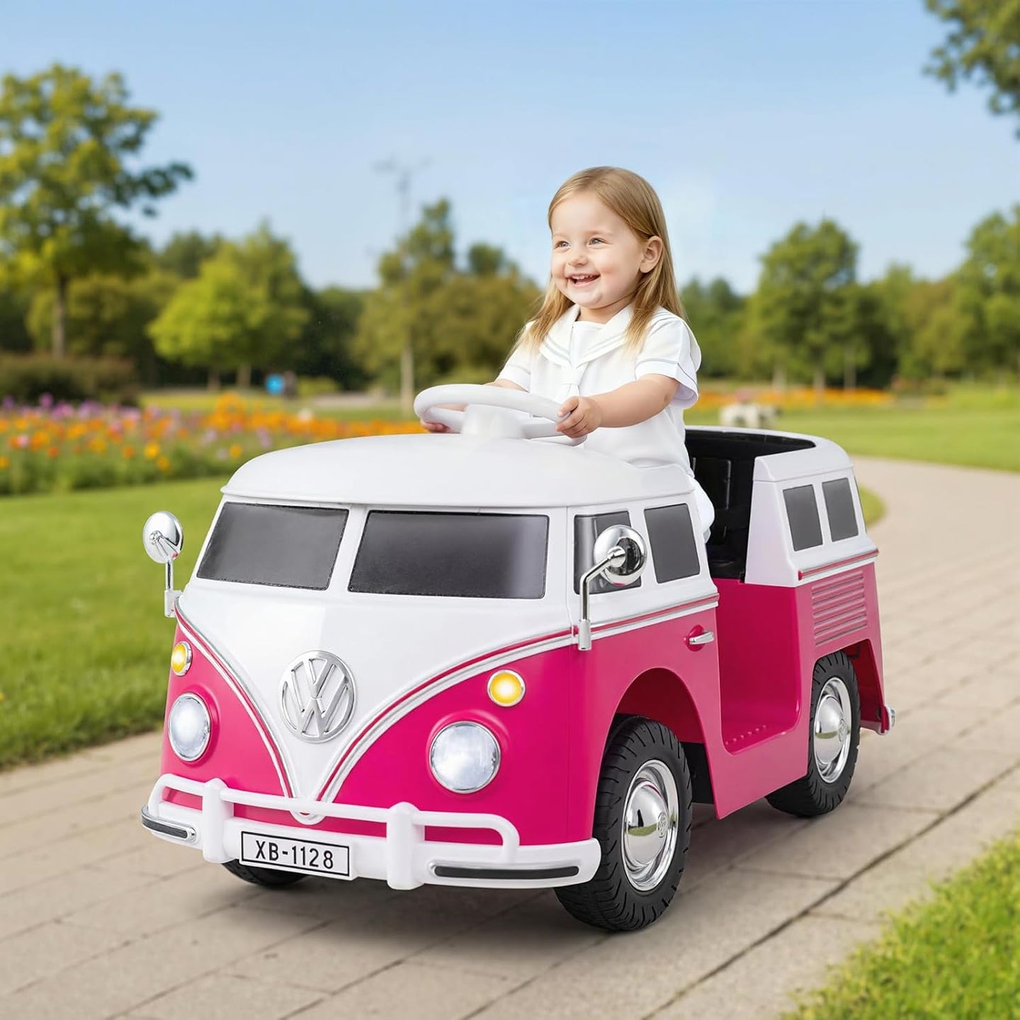 OLAKIDS Licensed Volkswagen Ride on Car 12V Kids Electric Vehicle Bus
