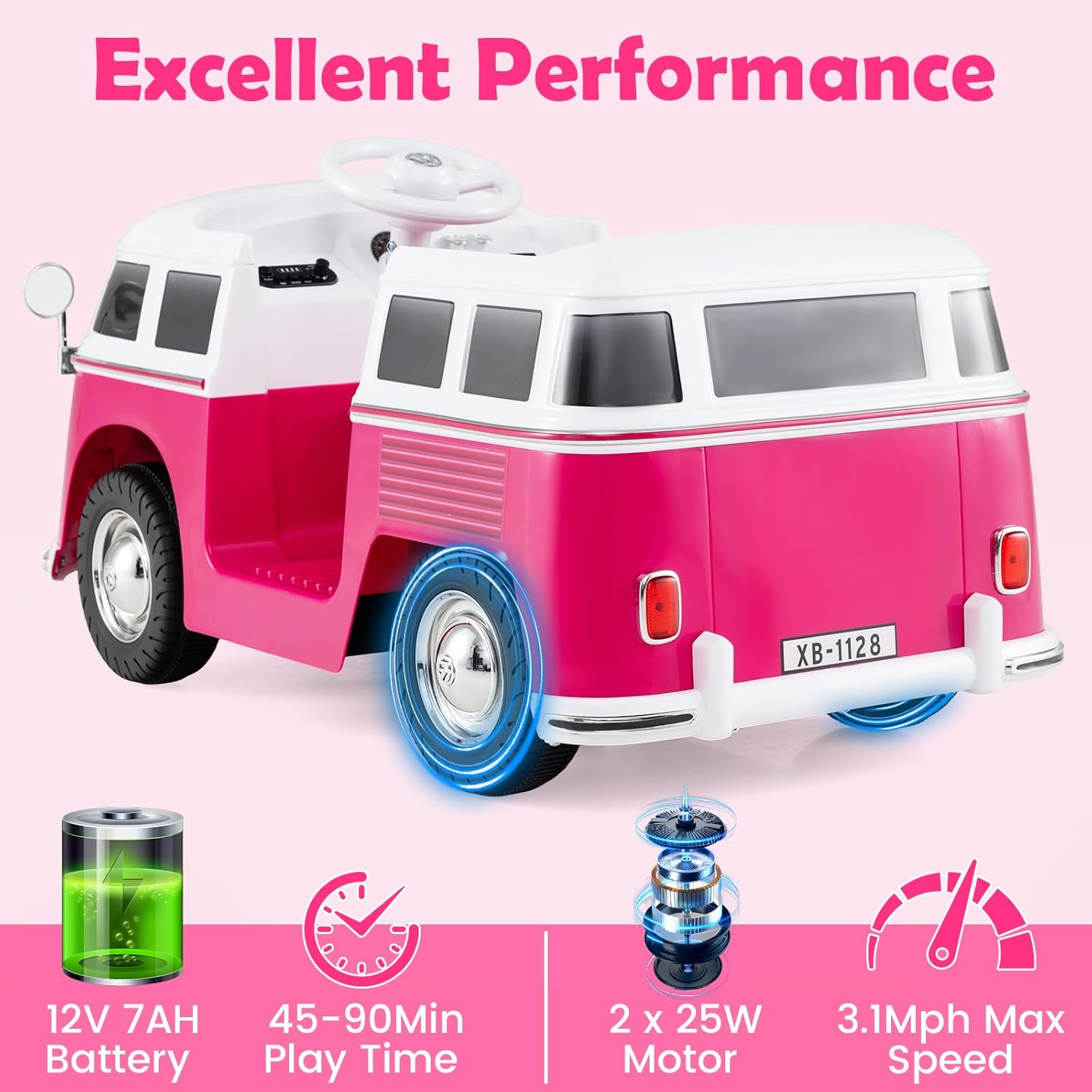 OLAKIDS Licensed Volkswagen Ride on Car 12V Kids Electric Vehicle Bus