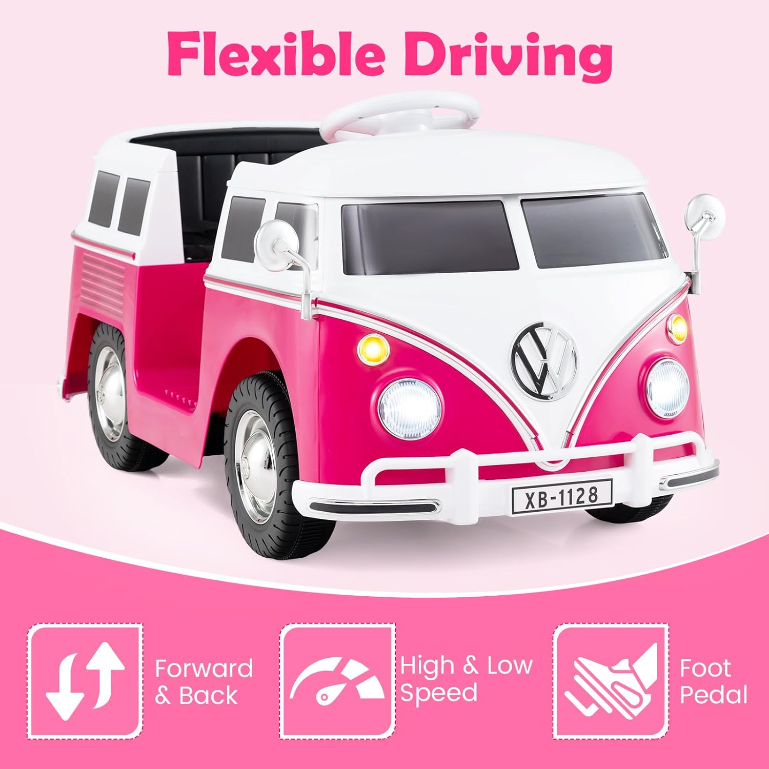 OLAKIDS Licensed Volkswagen Ride on Car 12V Kids Electric Vehicle Bus