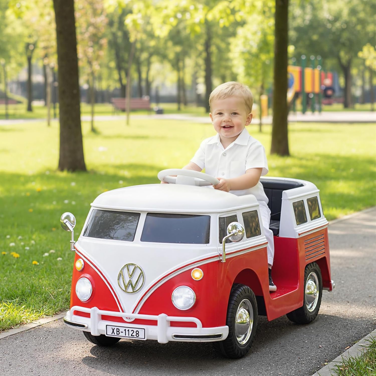 OLAKIDS Licensed Volkswagen Ride on Car 12V Kids Electric Vehicle Bus