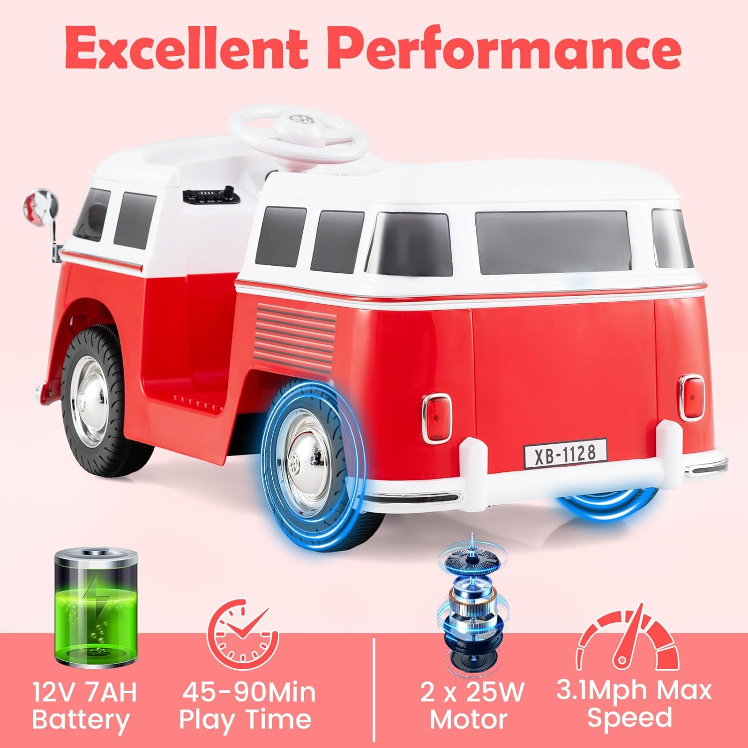 OLAKIDS Licensed Volkswagen Ride on Car 12V Kids Electric Vehicle Bus