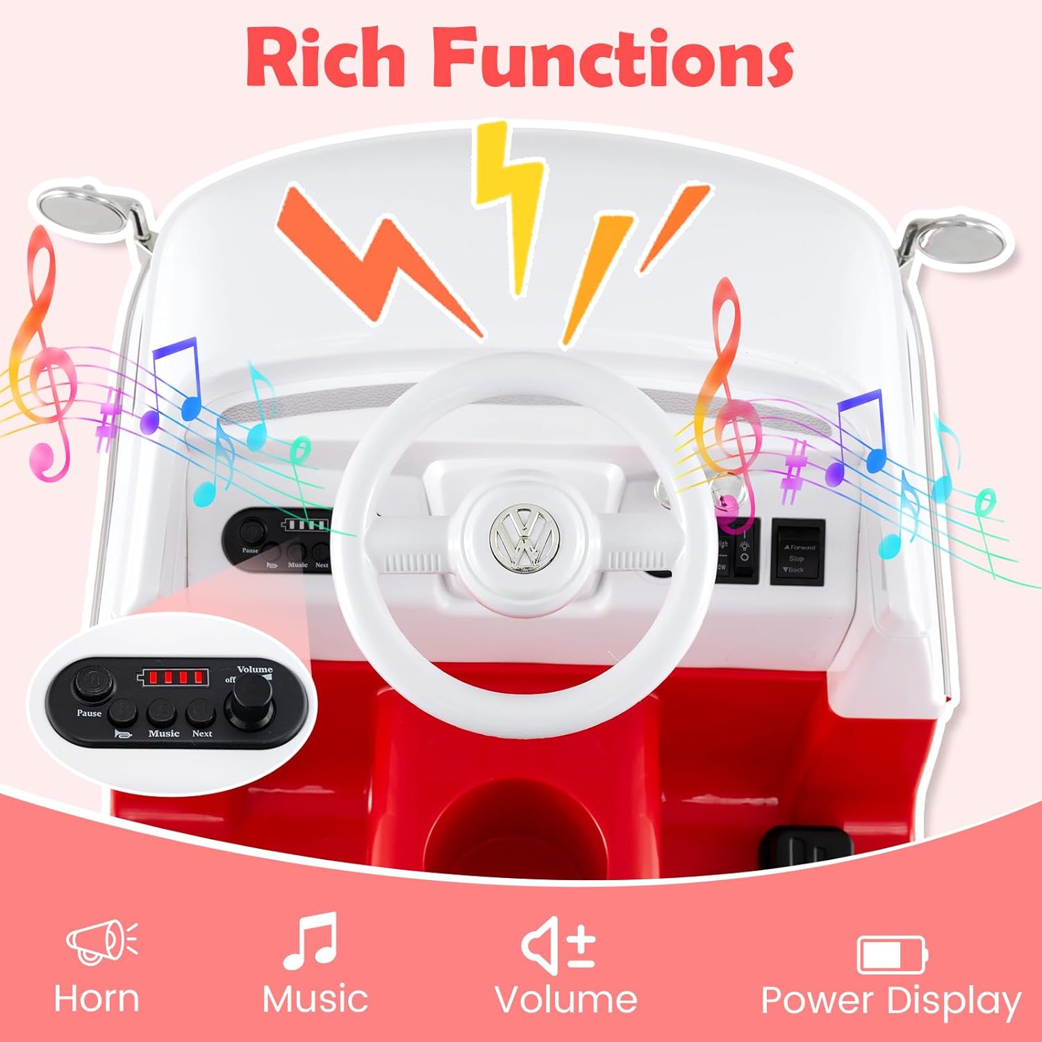 OLAKIDS Licensed Volkswagen Ride on Car 12V Kids Electric Vehicle Bus