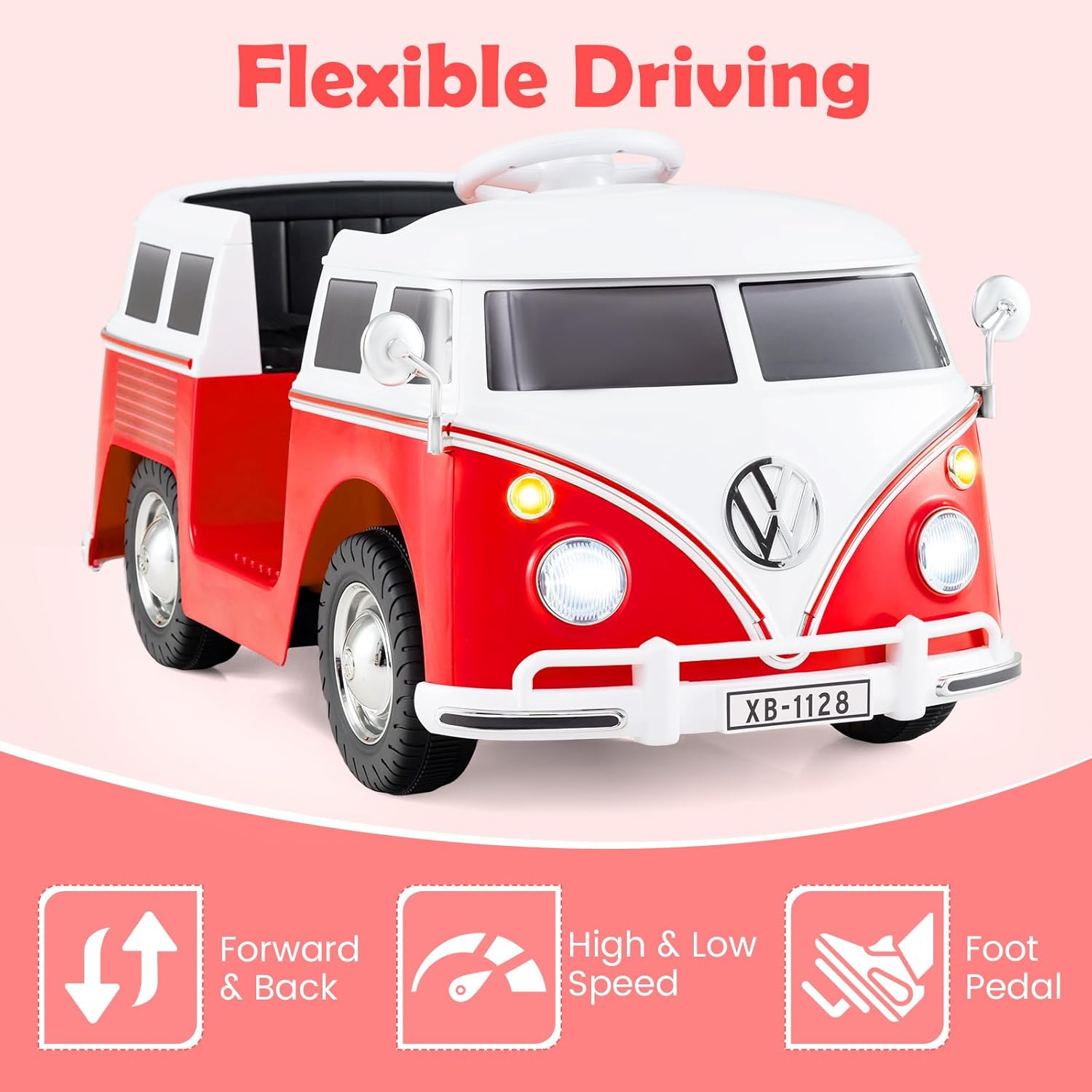 OLAKIDS Licensed Volkswagen Ride on Car 12V Kids Electric Vehicle Bus