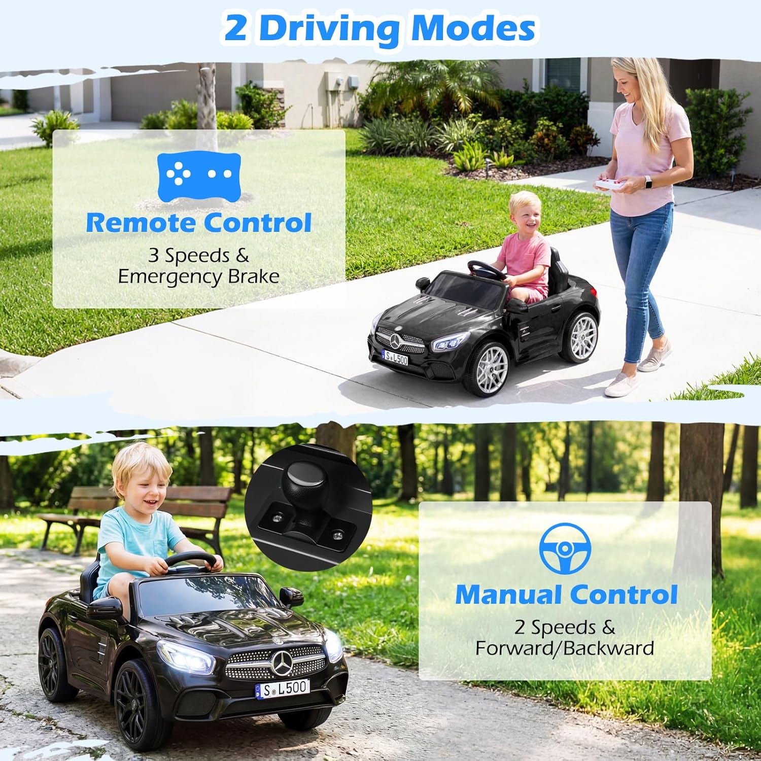 OLAKIDS Licensed Mercedes Benz SL500 12V Kids Ride On Car with Parental Remote, Suspension, Bluetooth & Music